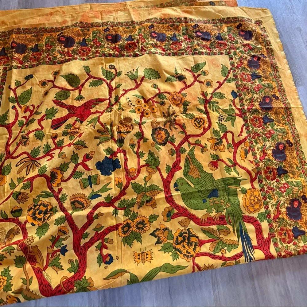 Vintage Tree of Life Textile 84 x 56 Hand Printed Boho Wall Hanging Spread